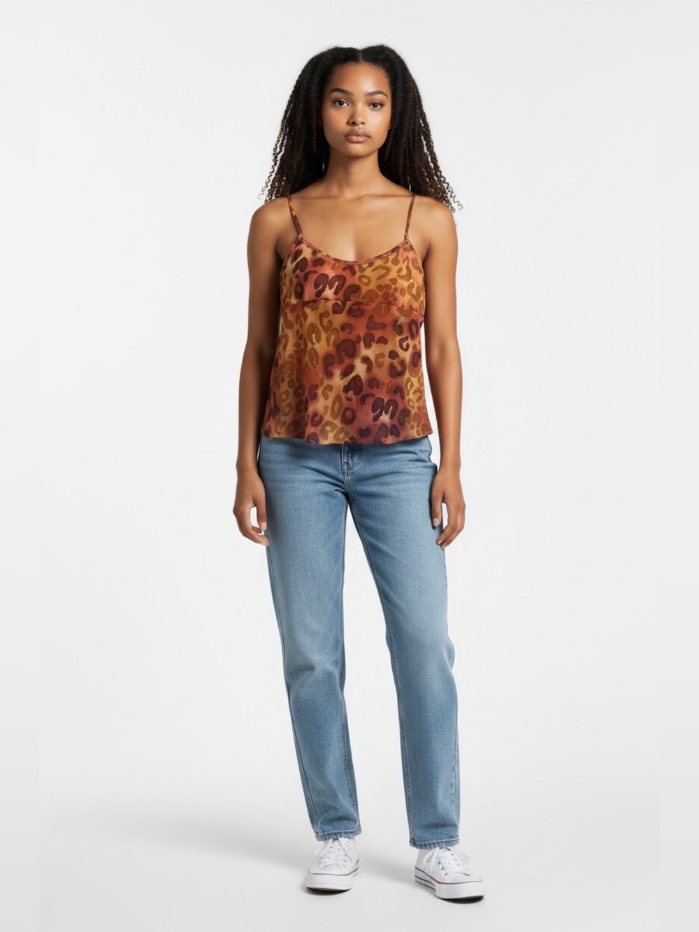 Gilligan & O'Malley Vintage Leopard Print Satin Cami in Rust and Brown